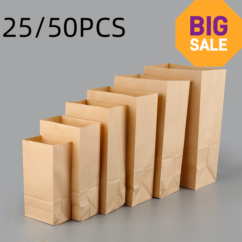 Food Storage Plant - 25/50 قطعة أكياس ورقية بنية اللون
