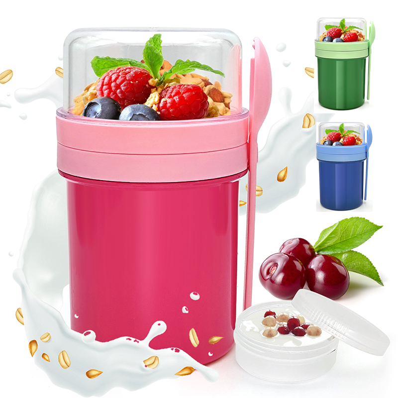 Food Storage Heat - كوب محمول مزدوج الطبقات للشوفان الليلي،