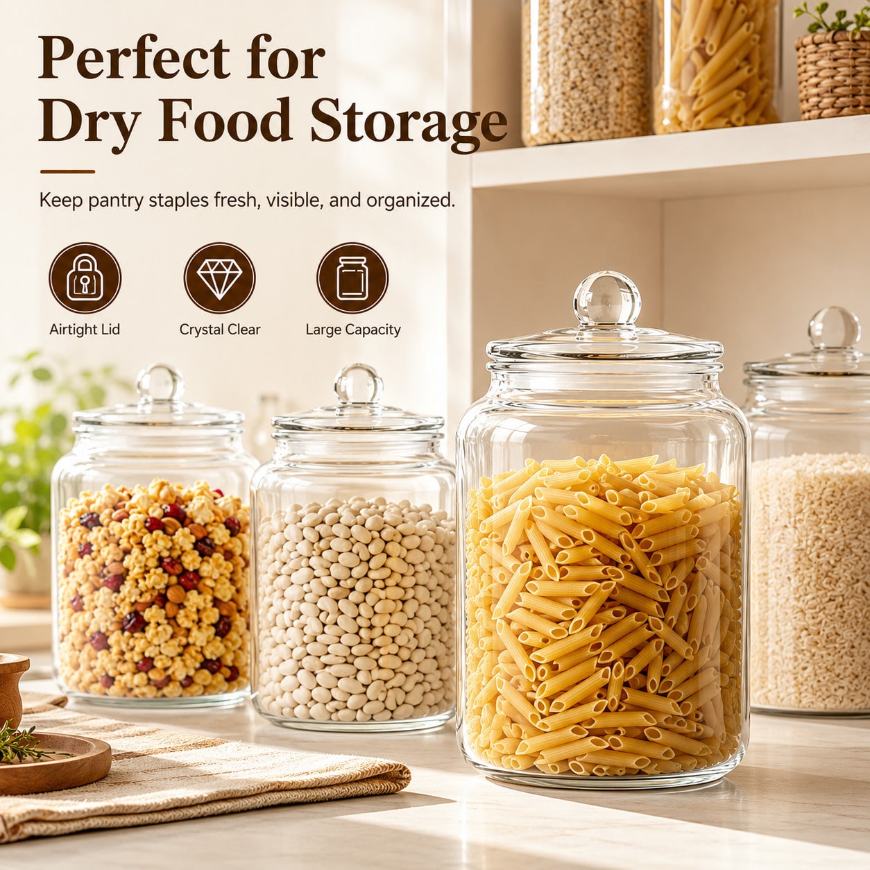 Glass Food Storage Xl - أوعية تخزين زجاجية كبيرة شفافة مع