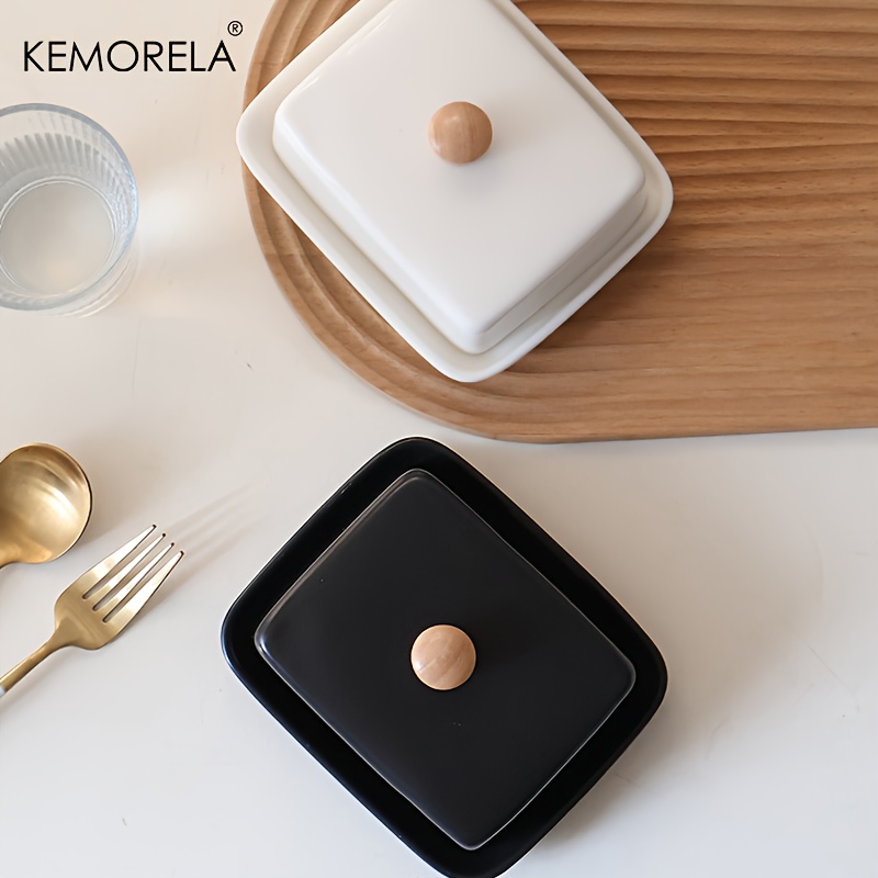 Food Storage For Restaurant - طبق زبدة سيراميك بغطاء مستطيل الشكل
