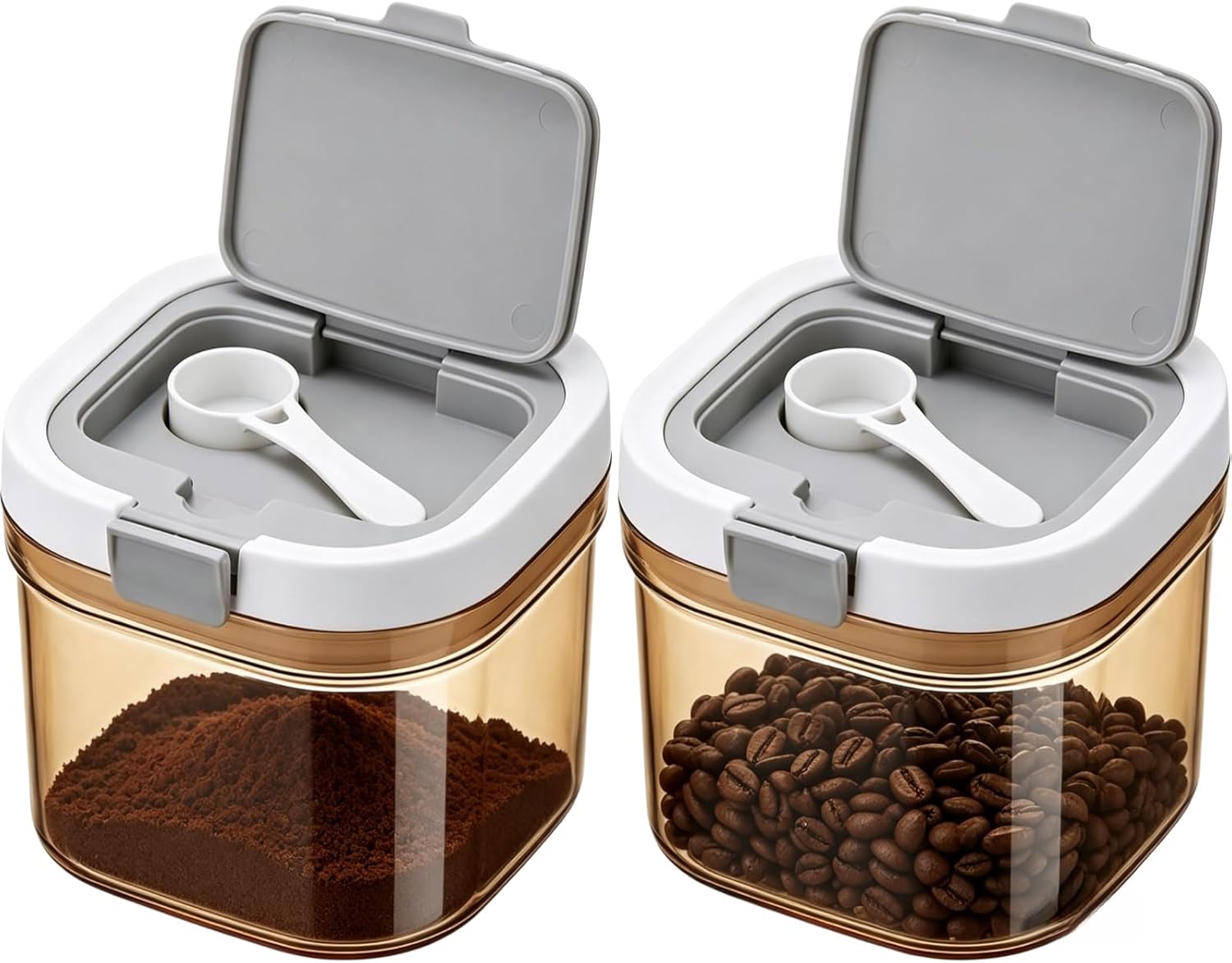 Food Storage Jars Airtight - علبتان للقهوة مع ملعقة، حاوية تخزين