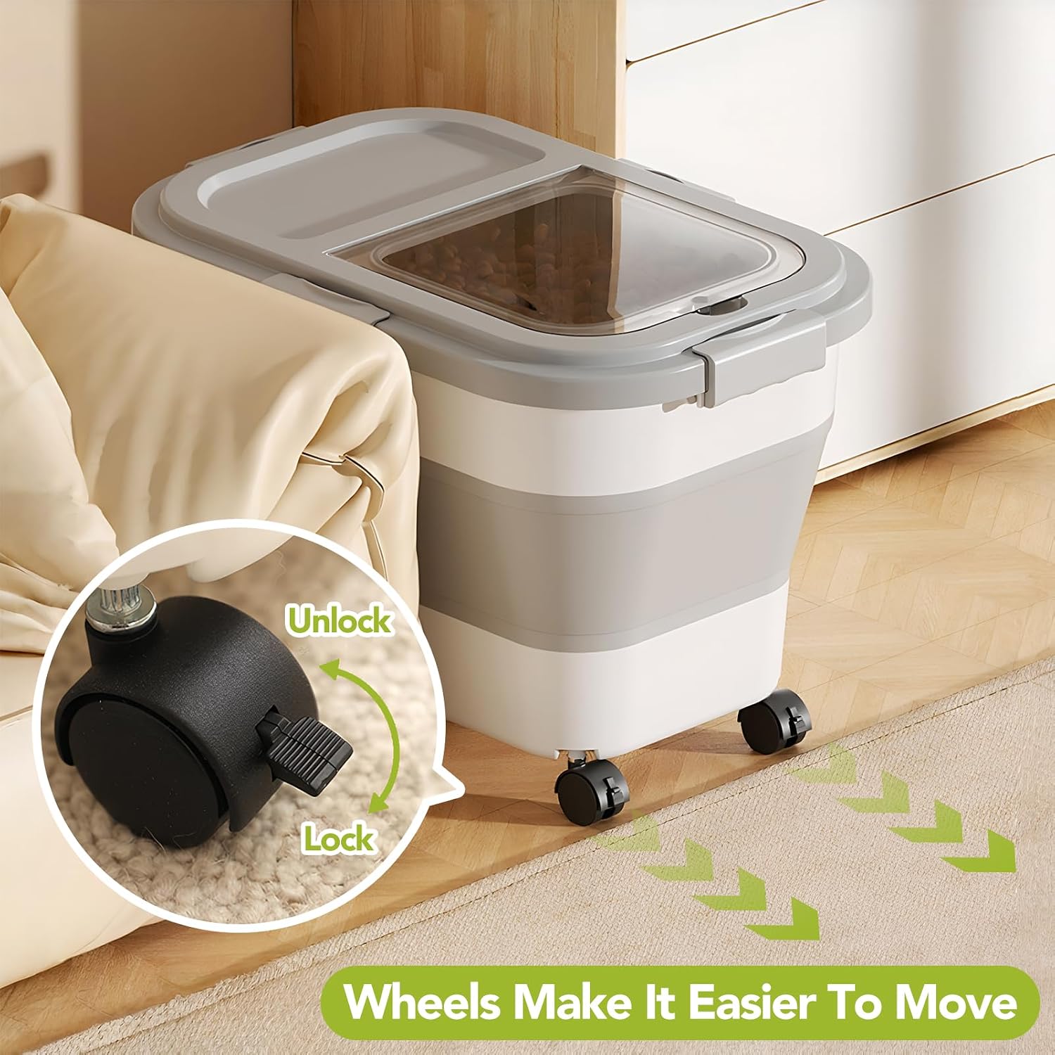 صندوق تخزين طعام الكلاب القابل - مراجعة Food Storage On Wheels وسعره