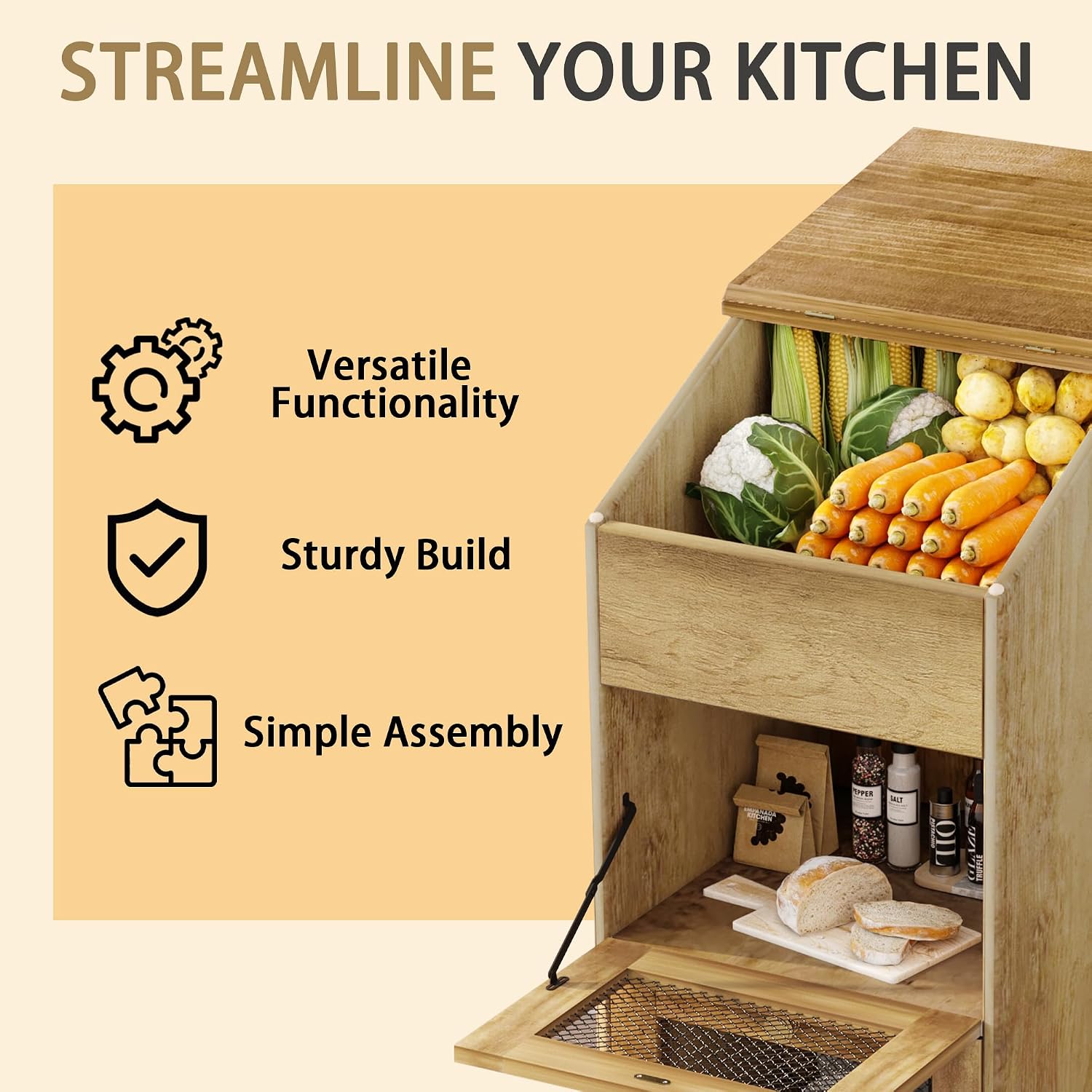 خزائن تخزين البطاطس الخشبية عل - مراجعة Food Storage On Wheels وسعره
