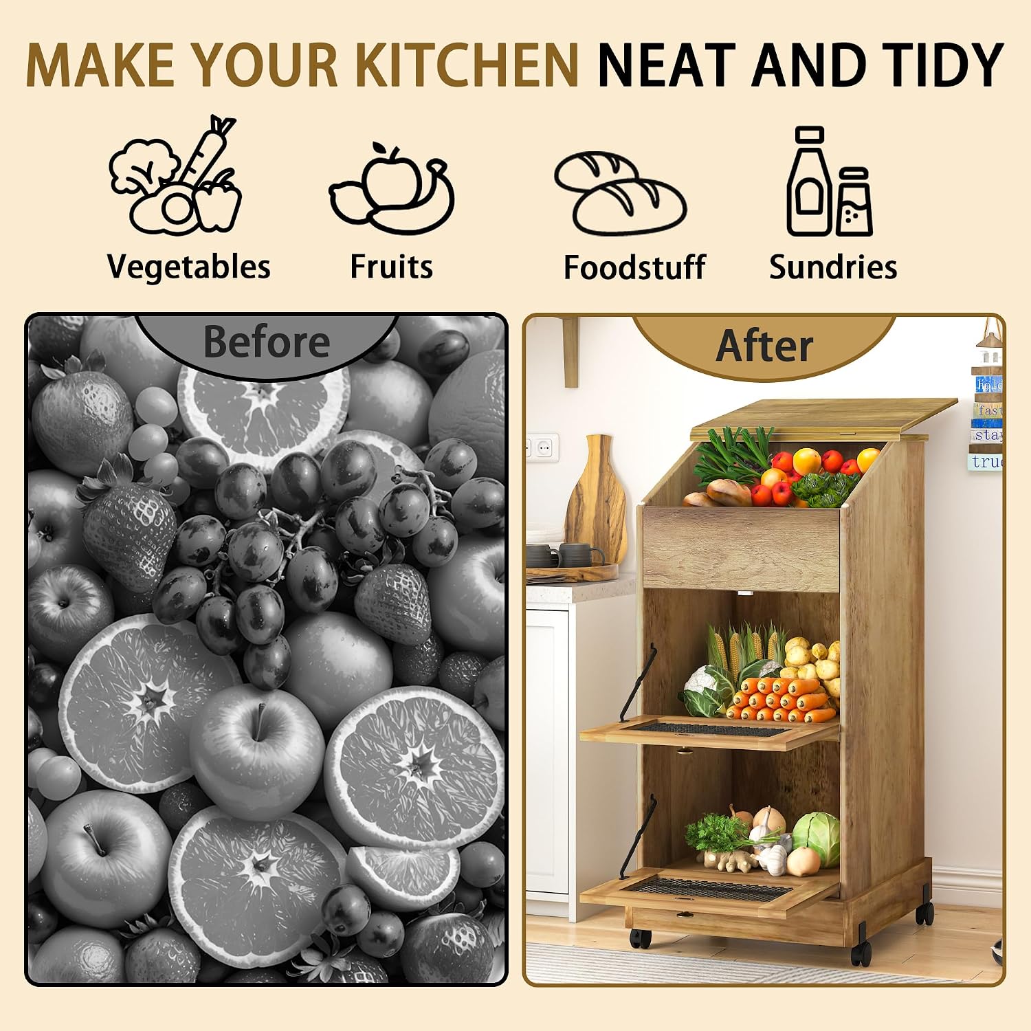 خزائن تخزين البطاطس الخشبية عل - مراجعة Food Storage On Wheels وسعره