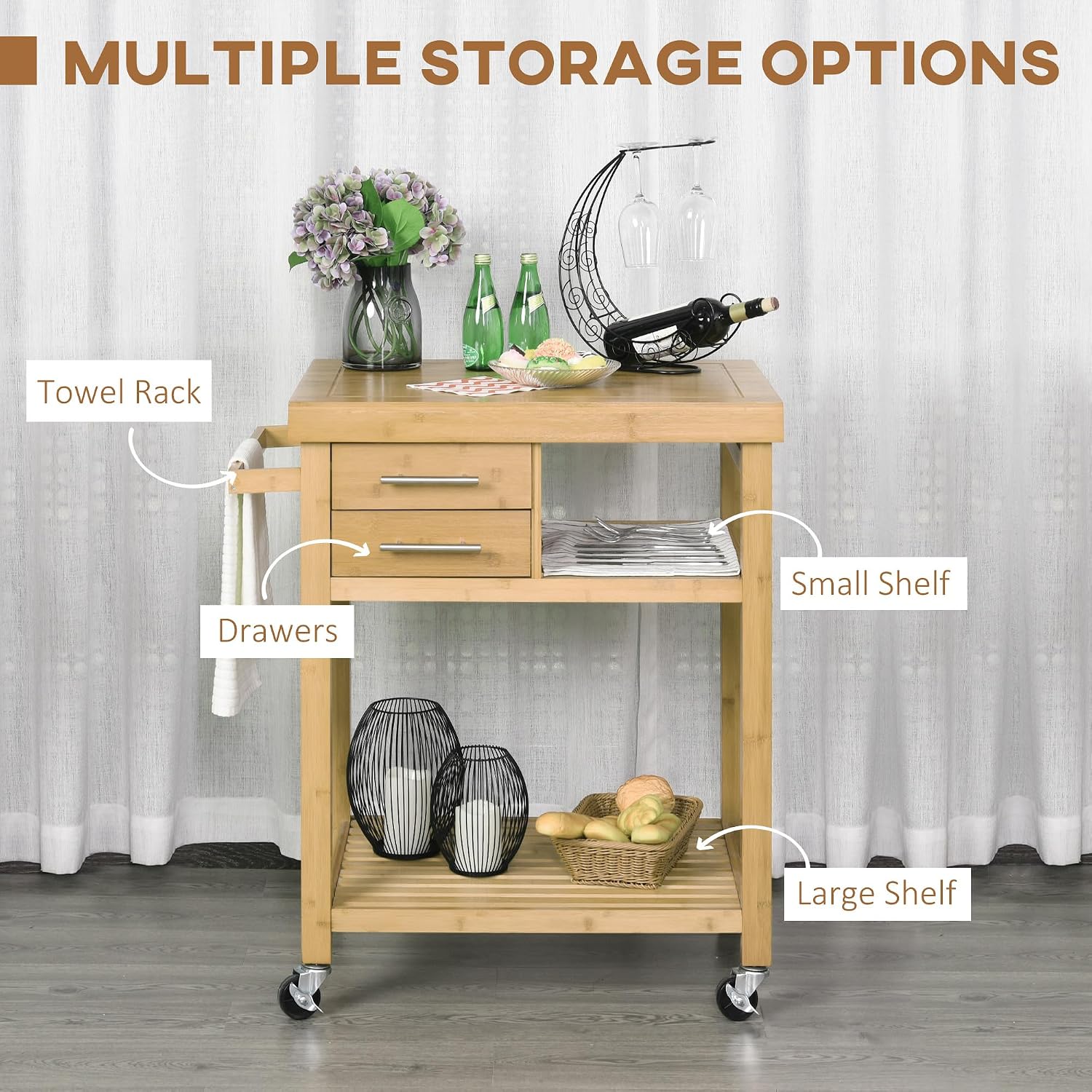 عربة مطبخ من الخيزران على عجلا - مراجعة Food Storage On Wheels وسعره